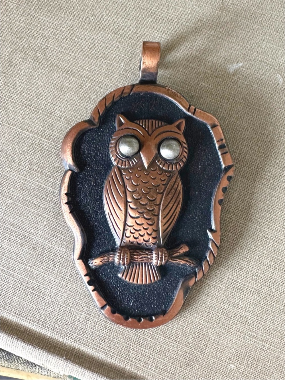 Vintage Bell Trading Post Solid Copper owl pendant, textured metalwork